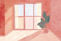 Cute empty room illustration windowsill painting plant.