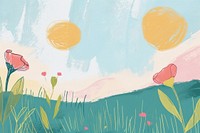 Cute field illustration painting outdoors blossom.
