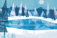 Cute frozen lake illustration scenery transportation landscape.