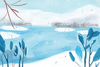 Cute frozen lake illustration scenery outdoors painting.