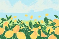 Cute lemon field illustration grapefruit painting outdoors.