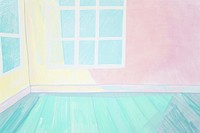 Cute pastel empty room illustration painting outdoors indoors.