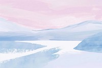 Cute pastel frozen lake illustration scenery mountain outdoors.