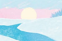 Cute pastel frozen lake illustration scenery outdoors painting.