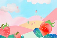 Cute strawberry field illustration graphics painting produce.