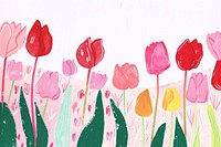 Cute tulip field illustration painting blossom flower.