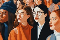 Women of different races in university glasses adult art. AI generated Image by rawpixel.