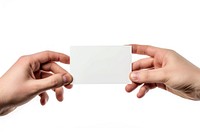 Hands sharing a blank card hand finger photo.