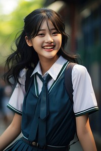 Highschool japanese Student girl uniform smile happy.