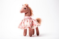 Stuffed doll horse wearing dress figurine cute toy.