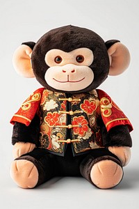 Stuffed doll monkey wearing chinese clothe plush cute toy.