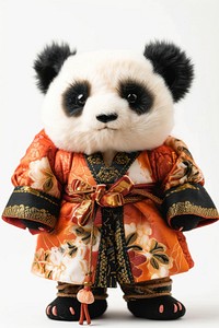 Stuffed doll panda wearing chinese clothe cute toy representation.