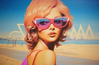 Beach sunglasses swimwear portrait.