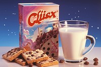 Milk and chocolate chips drink food confectionery.