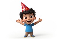 Boy wearing party hat celebration white background representation.