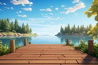 Wooden dock lake landscape outdoors.