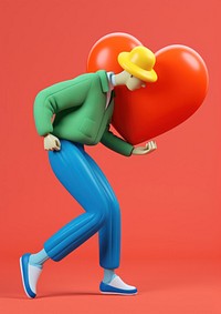 A man playing heart balloon cartoon red. 