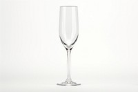 Empty champagne glass transparent glass drink wine white background.