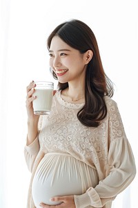 Pregnant asian woman portrait drink drinking.