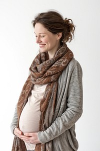 Pregnant british woman portrait smiling scarf.