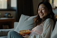 Pregnant korean woman smiling sitting adult.