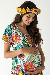 Pregnant latin woman portrait smiling looking.