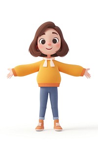 A girl standing and spread arms out cartoon toy white background.
