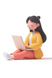 A girl using laptop computer sitting cartoon.