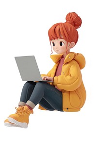 A girl using laptop computer footwear sitting.