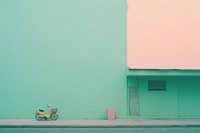  Dreamy pastel small town in Vietnam background motorcycle vehicle bicycle. 