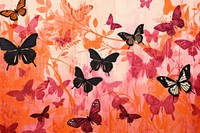 Orange fabric with red and pink butterflies background backgrounds butterfly animal.
