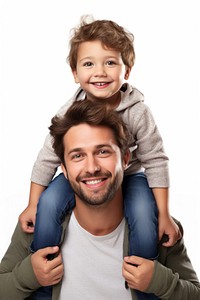 Young british father portrait carrying smile.