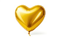 Foil balloon yellow heart white background.