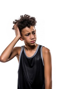 Young athlete boy worried head white background. AI generated Image by rawpixel.