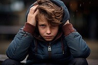 Young british boy worried crying child. AI generated Image by rawpixel.