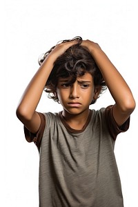 Young indian boy portrait worried photo. AI generated Image by rawpixel.