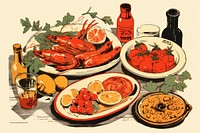 Spanish dishes seafood lobster plate. AI generated Image by rawpixel.