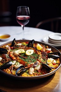 Paella food refreshment crustacean. AI generated Image by rawpixel.