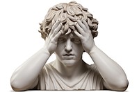 Greek sculpture covering eyes statue art white background.
