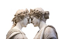 Greek sculptures kissing statue art white background.
