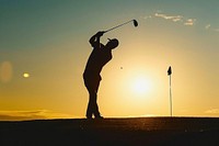 Man swinging golf club outdoors sports nature. AI generated Image by rawpixel.