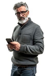 Man holding a phone portrait sweater adult. AI generated Image by rawpixel.