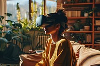 Woman using vr headset portrait photo photography. AI generated Image by rawpixel.