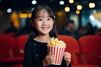 Popcorn bowl smiling holding food. AI generated Image by rawpixel.