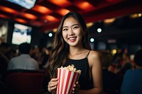 Popcorn bowl smiling holding smile. AI generated Image by rawpixel.