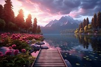 Nature background lake landscape panoramic. AI generated Image by rawpixel.