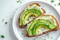 Cottage cheese toast avocado plate food.