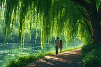 Walking green tree landscape.