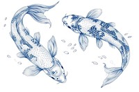 Antique of koi fish animal sketch underwater.