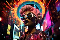 African fashionista model sunglasses adult night.